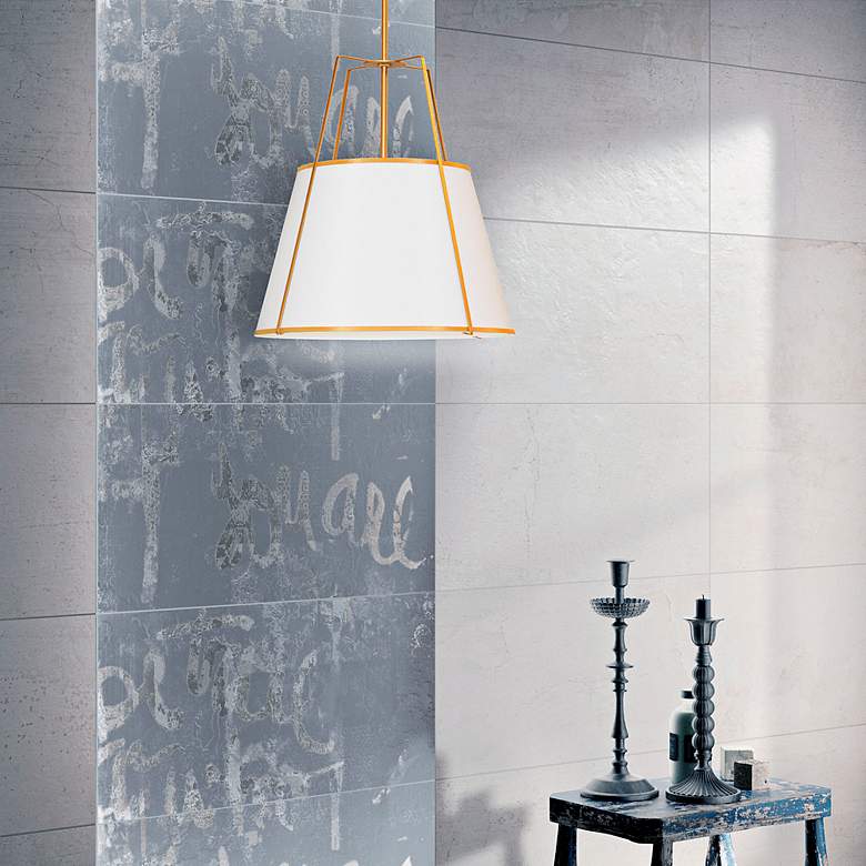 Image 3 Trapezoid 18" Wide Painted Gold Drum Pendant Light more views
