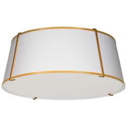 Trapezoid 22&quot; Wide 4 Light Tapered Drum Gold and White Flush Mount