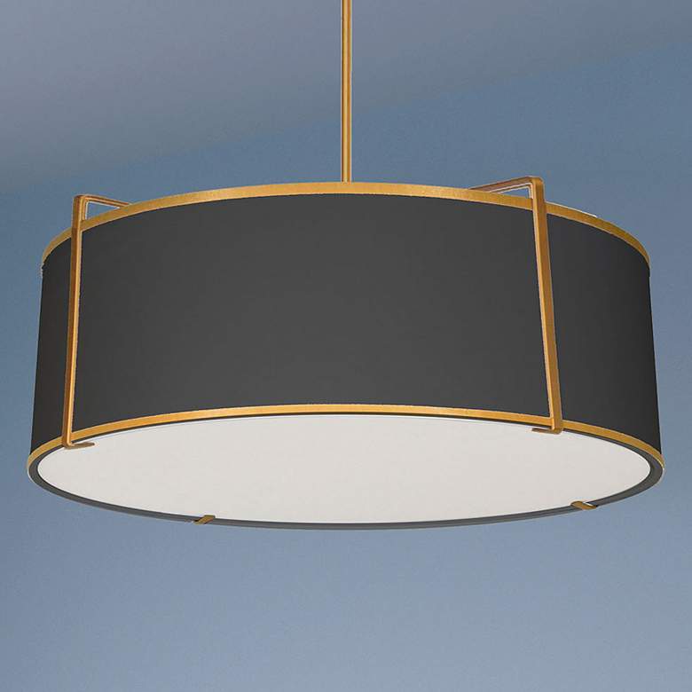 Image 1 Trapezoid 24" Wide 4 Light Drum Gold and Black Pendant