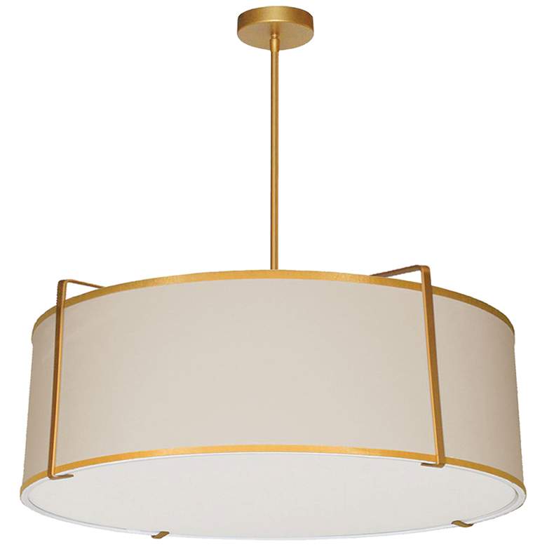 Image 1 Trapezoid 24" Wide 4 Light Drum Gold and Cream Pendant