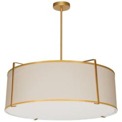 Trapezoid 24&quot; Wide 4 Light Drum Gold and Cream Pendant