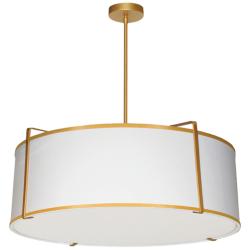 Trapezoid 24&quot; Wide 4 Light Drum Gold and White Pendant