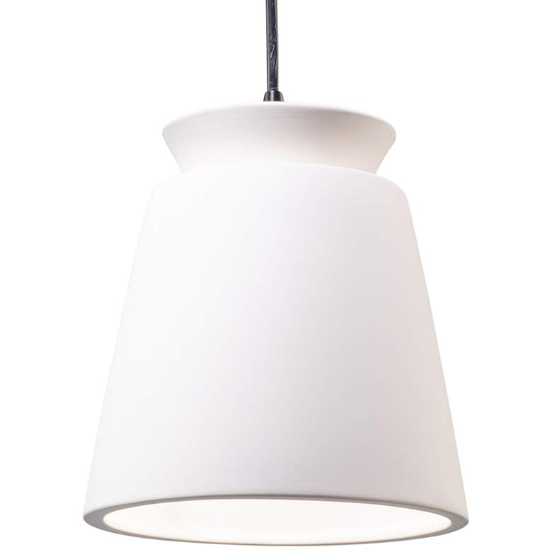 Image 1 Trapezoid 7 3/4" Wide Bisque Ceramic LED Mini Pendant Light