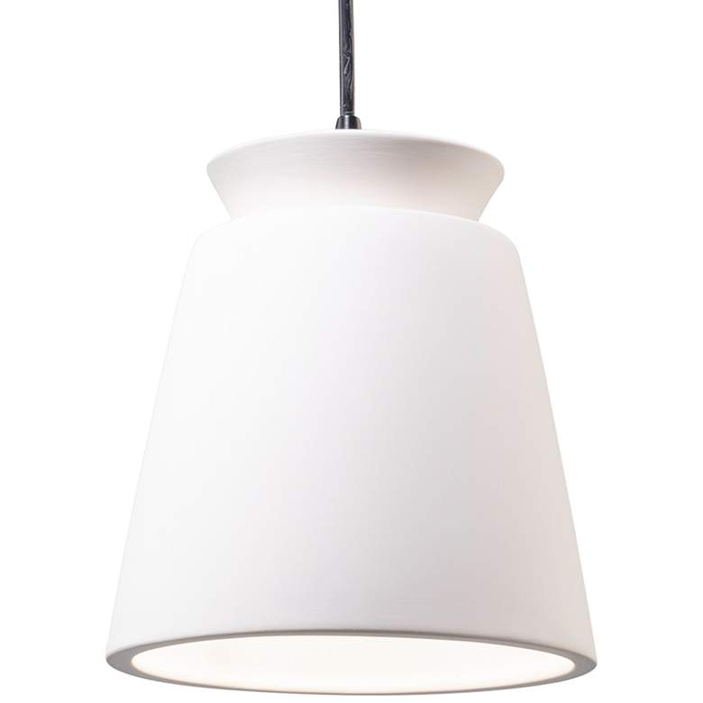 Image 1 Trapezoid 7 3/4 inch Wide Bisque Ceramic LED Mini Pendant Light