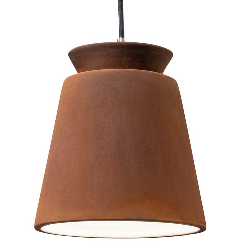 Image 1 Trapezoid 7 3/4 inch Wide Real Rust Ceramic LED Mini Pendant Light