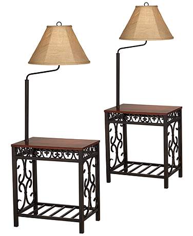 Travata Cherry Wood End Table Floor Lamps Set of 2