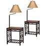 1_Travata Cherry Wood End Table Floor Lamps Set of 2