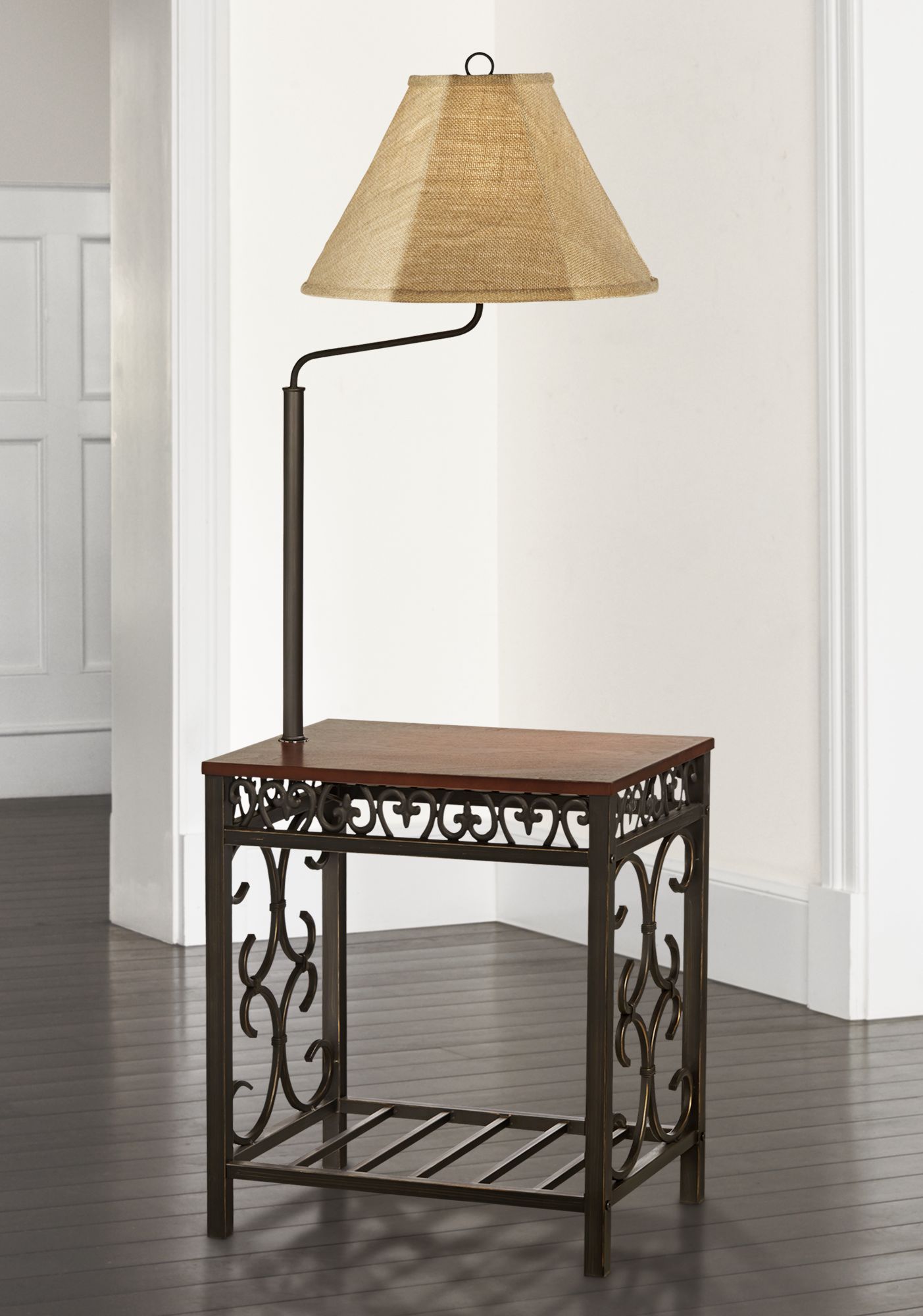 chairside table with attached lamp