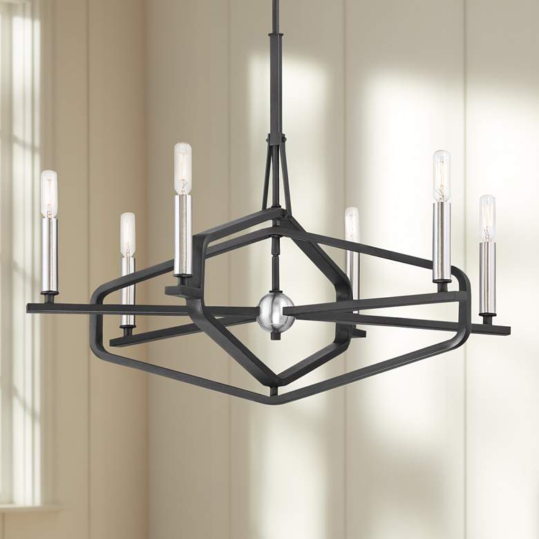 Image 1 Traveler 28 inch Wide Sand Coal and Brushed Nickel 6-Light Chandelier