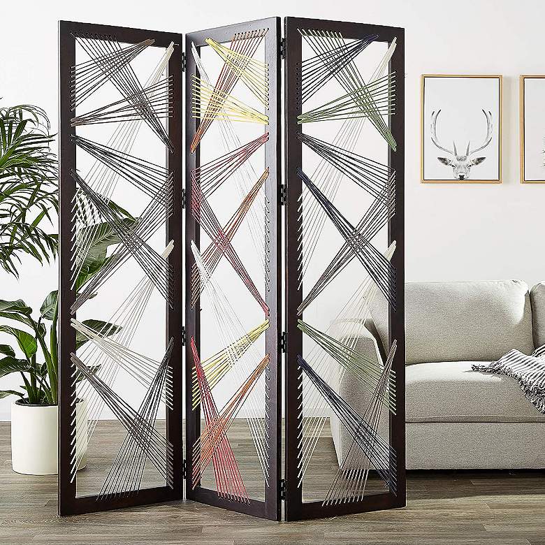 Image 1 Traverse 61"W Black Wood 3-Panel Sliding Screen/Room Divider