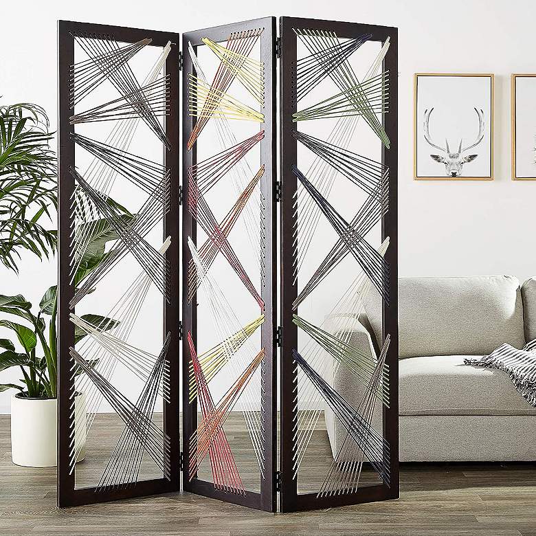 Image 1 Traverse 61 inchW Black Wood 3-Panel Sliding Screen/Room Divider