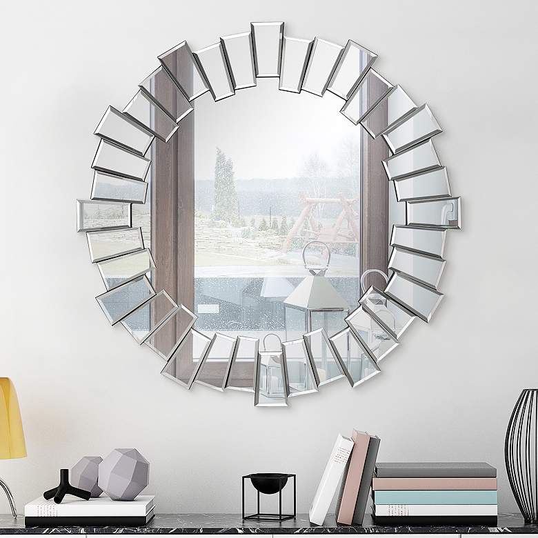 Image 1 Traverse Moderno Multi-Faceted 34" Round Wall Mirror