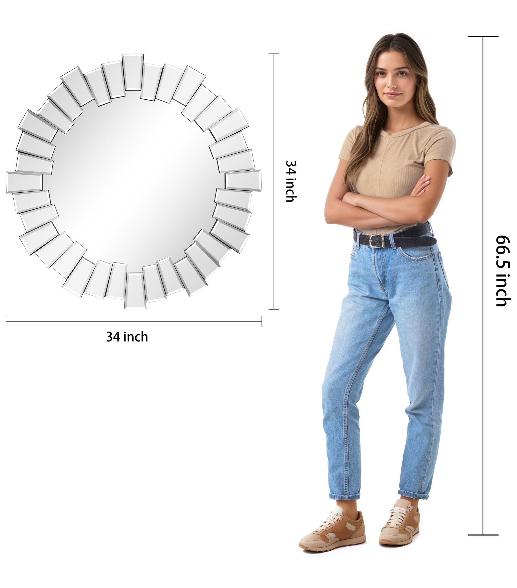 Traverse Moderno Multi-Faceted 34" Round Wall Mirror