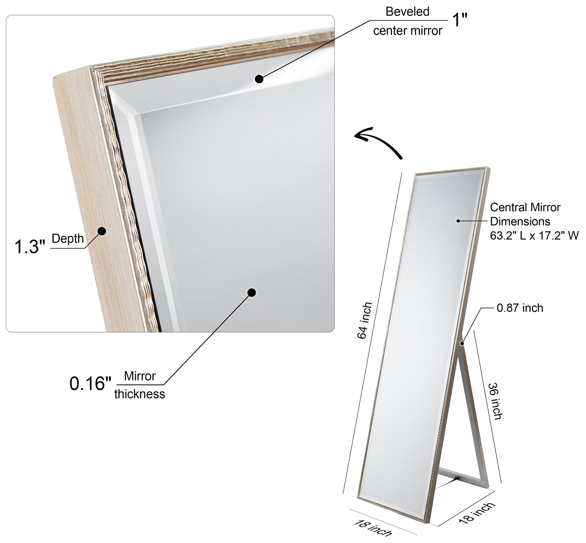 Traverse Moderno Pewter 18" x 64" Rectangular Floor Mirror
