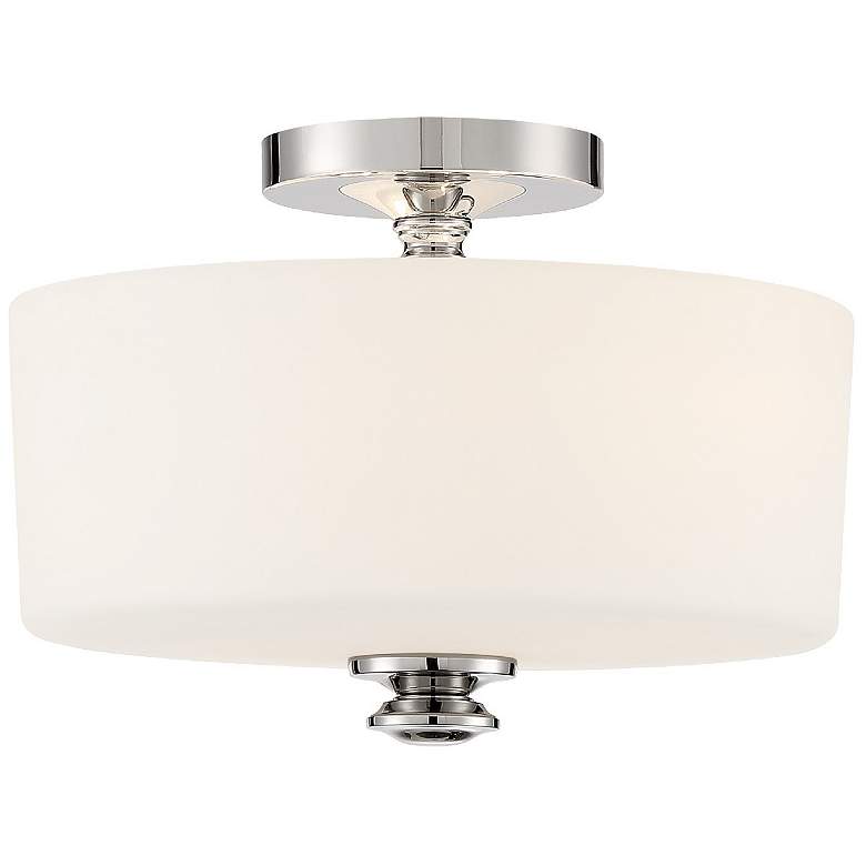 Image 1 Travis 12 1/2" Wide Polished Nickel Drum Ceiling Light