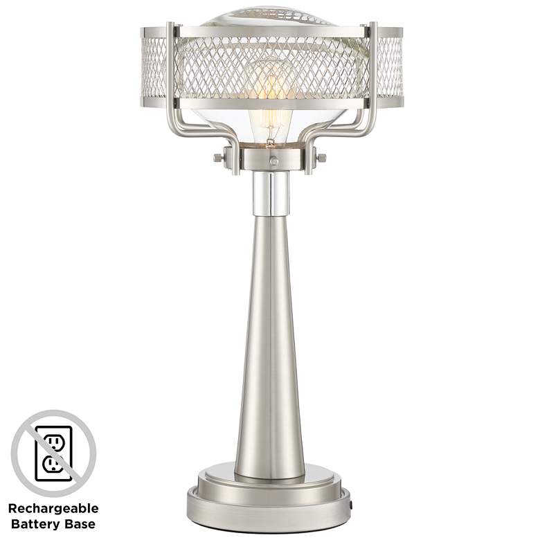 Image 1 Travis Brushed Nickel Table Lamp with Battery Pack Lamp Base