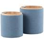 Tray Blue Fabric Nesting Ottomans Set of 2