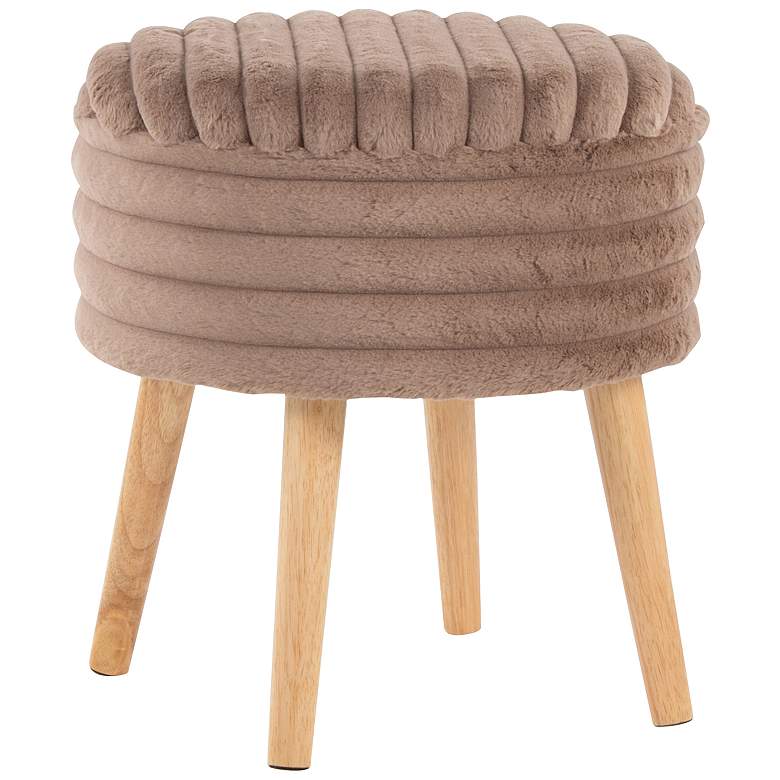 Image 5 Tray Plush Storage Ottoman Set Brown Faux Fur Natural Wood by LumiSource more views