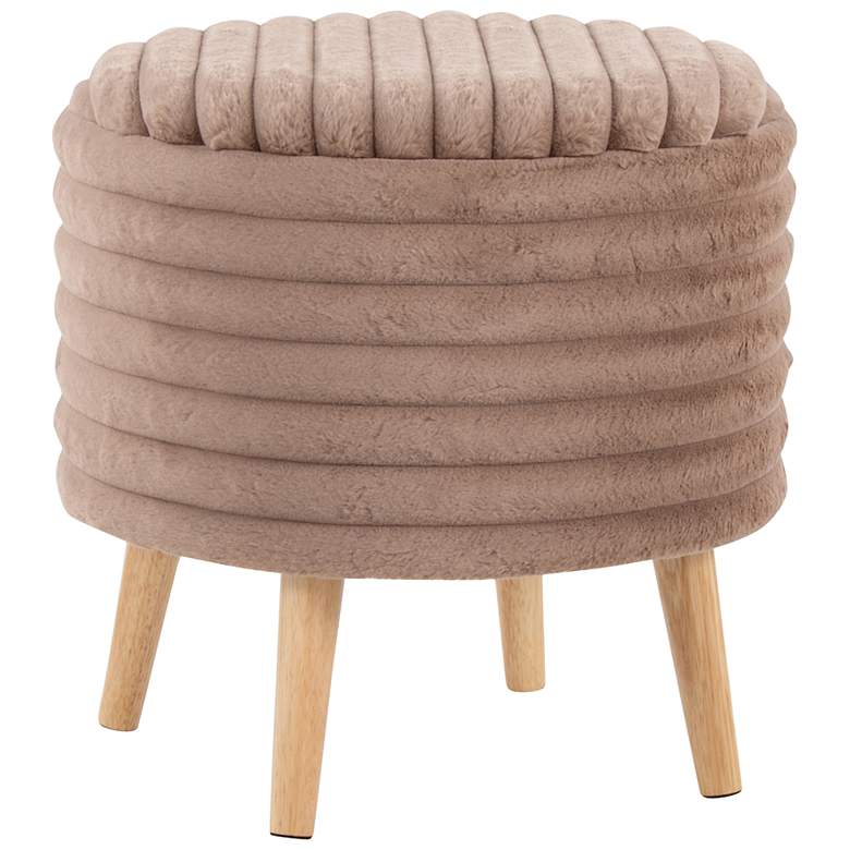 Image 6 Tray Plush Storage Ottoman Set Brown Faux Fur Natural Wood by LumiSource more views