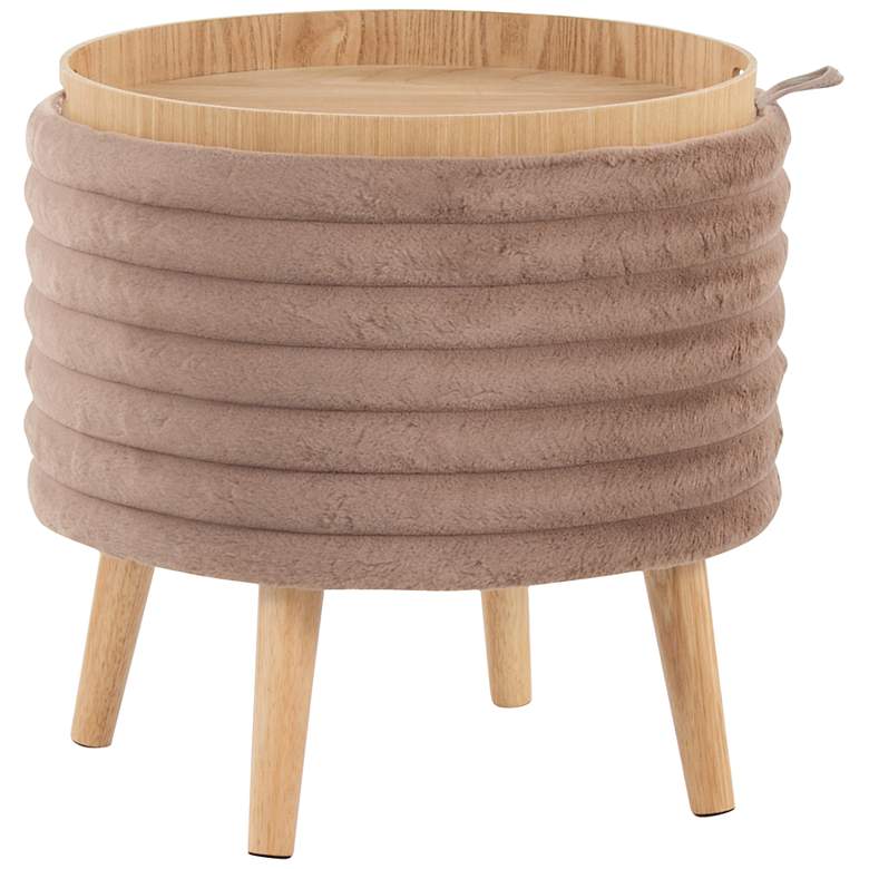 Image 7 Tray Plush Storage Ottoman Set Brown Faux Fur Natural Wood by LumiSource more views