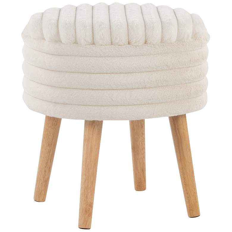 Image 4 Tray Plush Storage Ottoman Set Cream Faux Fur Natural Wood by LumiSource more views