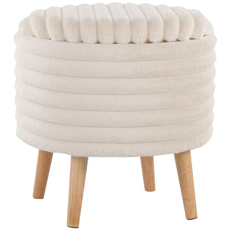 Image 5 Tray Plush Storage Ottoman Set Cream Faux Fur Natural Wood by LumiSource more views