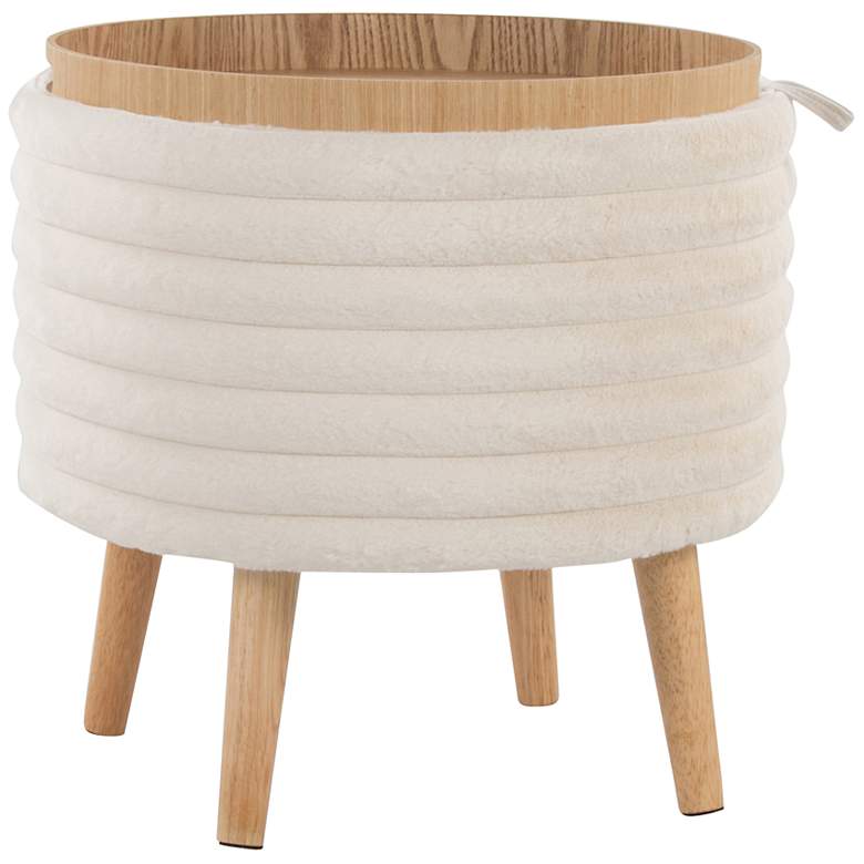 Image 6 Tray Plush Storage Ottoman Set Cream Faux Fur Natural Wood by LumiSource more views