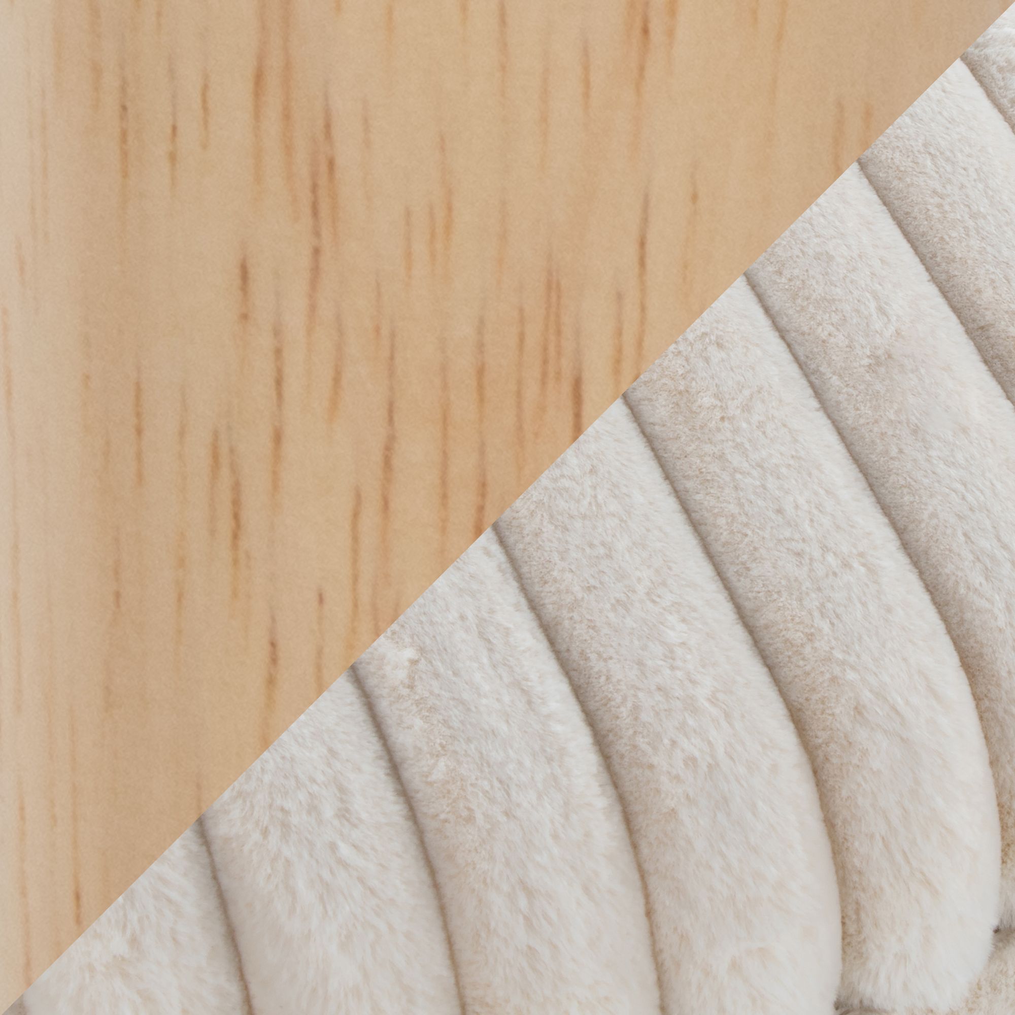 Tray Plush Storage Ottoman Set Cream Faux Fur Natural Wood by LumiSource