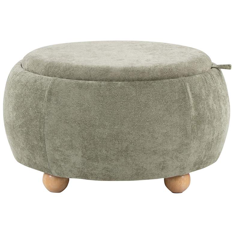 Image 2 Tray Pouf Storage Ottoman in Natural Wood and Green Fabric by LumiSource