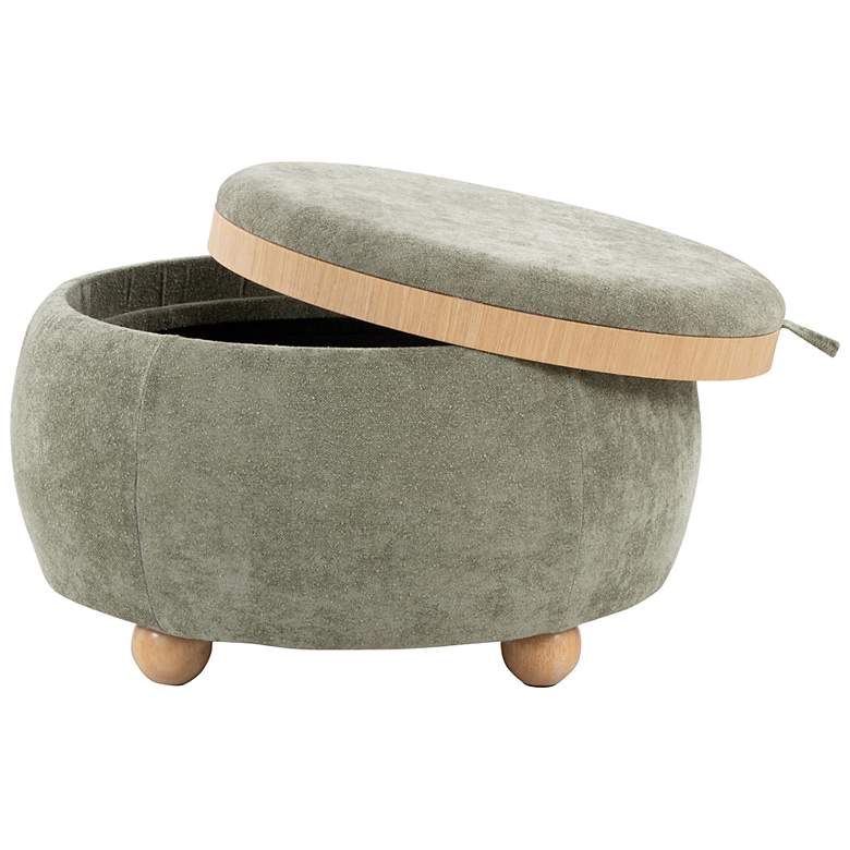 Image 3 Tray Pouf Storage Ottoman in Natural Wood and Green Fabric by LumiSource more views