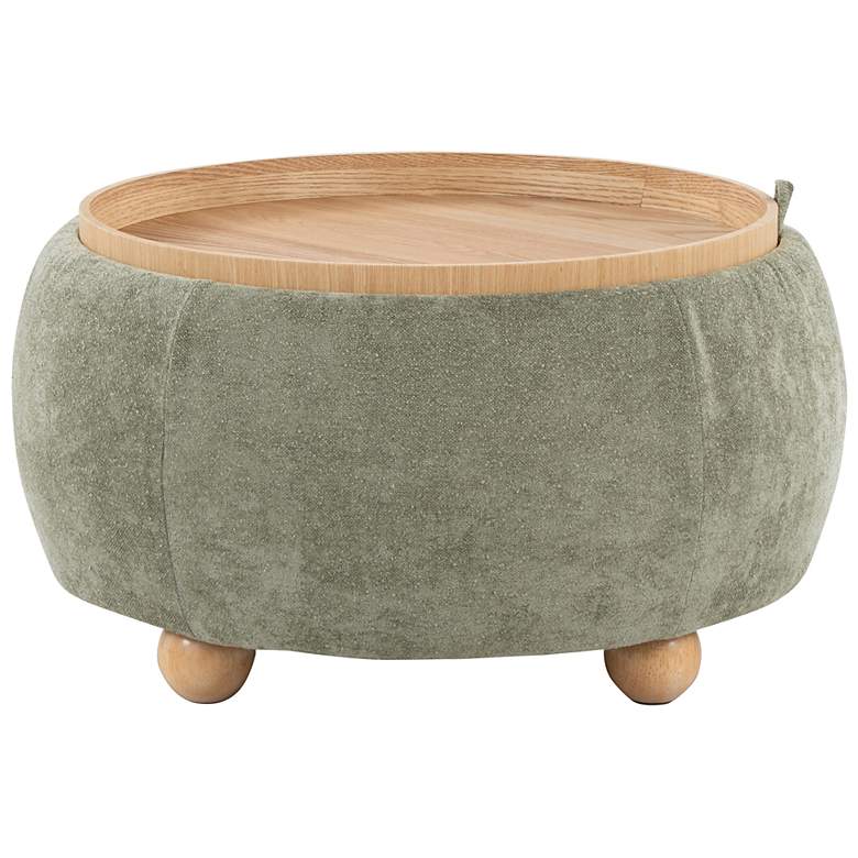 Image 4 Tray Pouf Storage Ottoman in Natural Wood and Green Fabric by LumiSource more views