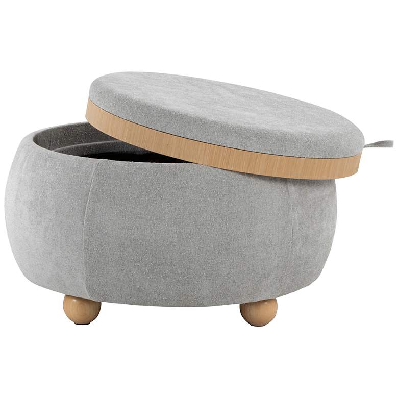 Image 3 Tray Pouf Storage Ottoman in Natural Wood and Grey Fabric by LumiSource more views