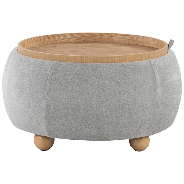 Image 4 Tray Pouf Storage Ottoman in Natural Wood and Grey Fabric by LumiSource more views