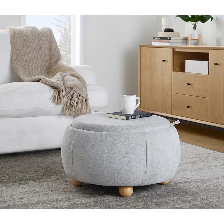 Image 7 Tray Pouf Storage Ottoman in Natural Wood and Grey Fabric by LumiSource more views