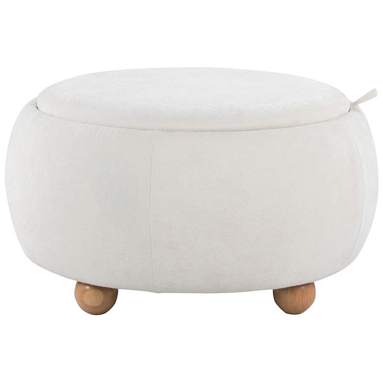 Image 2 Tray Pouf Storage Ottoman in Natural Wood and White Fabric by LumiSource