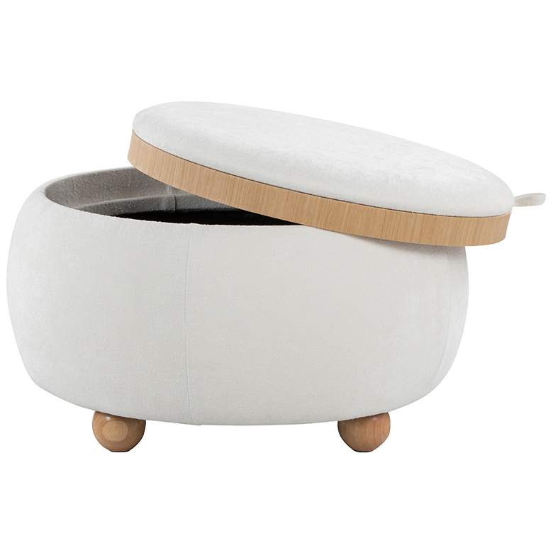 Image 3 Tray Pouf Storage Ottoman in Natural Wood and White Fabric by LumiSource more views