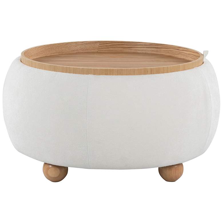 Image 4 Tray Pouf Storage Ottoman in Natural Wood and White Fabric by LumiSource more views