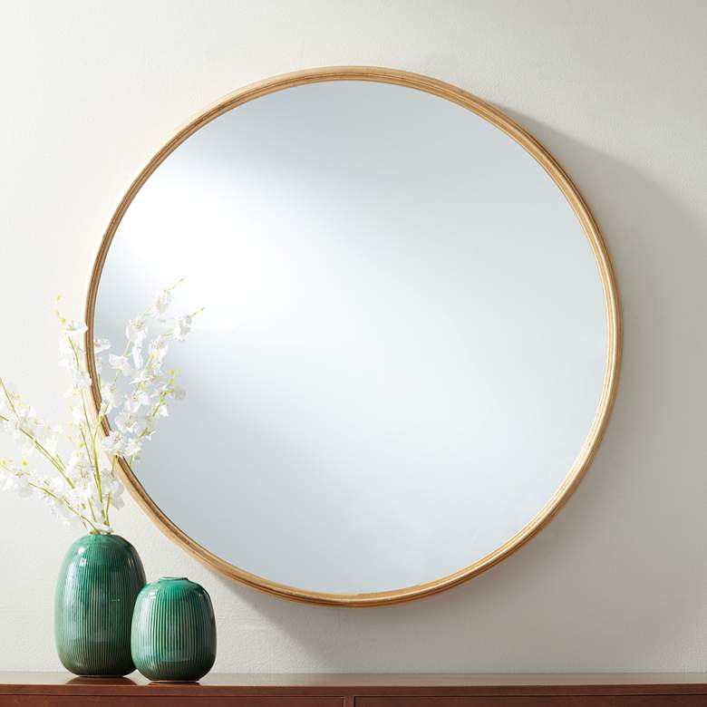 Image 1 Trebuchet Metallic Gold Leaf 34 inch Round Wall Mirror