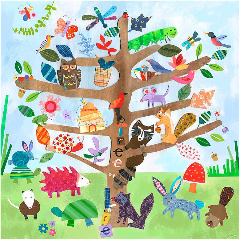 Image 1 Tree of Life Critters 14 inch Square Canvas Wall Art
