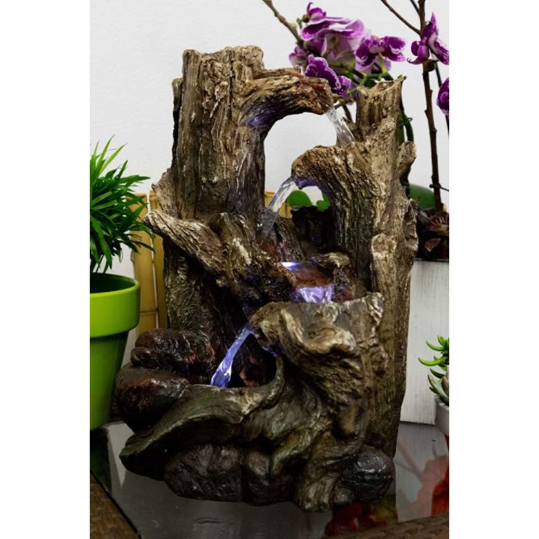 Tree Trunk Dark Gray 14&quot; High LED Floor Fountain more views