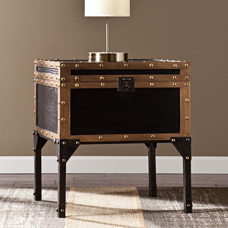 Image 4 Trek 20 3/4" Wide Antique Black Travel Trunk End Table more views