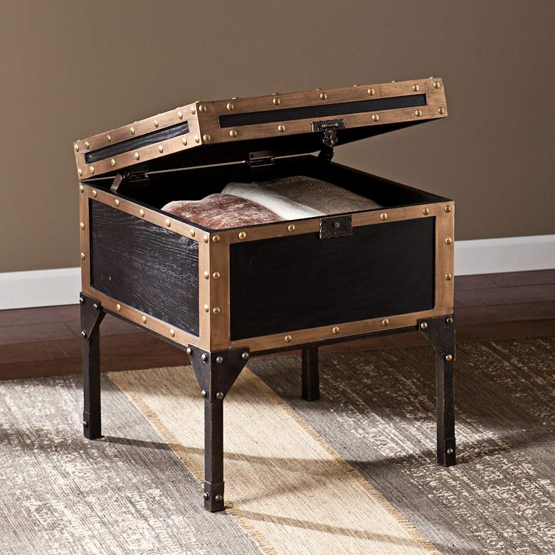 Image 6 Trek 20 3/4" Wide Antique Black Travel Trunk End Table more views