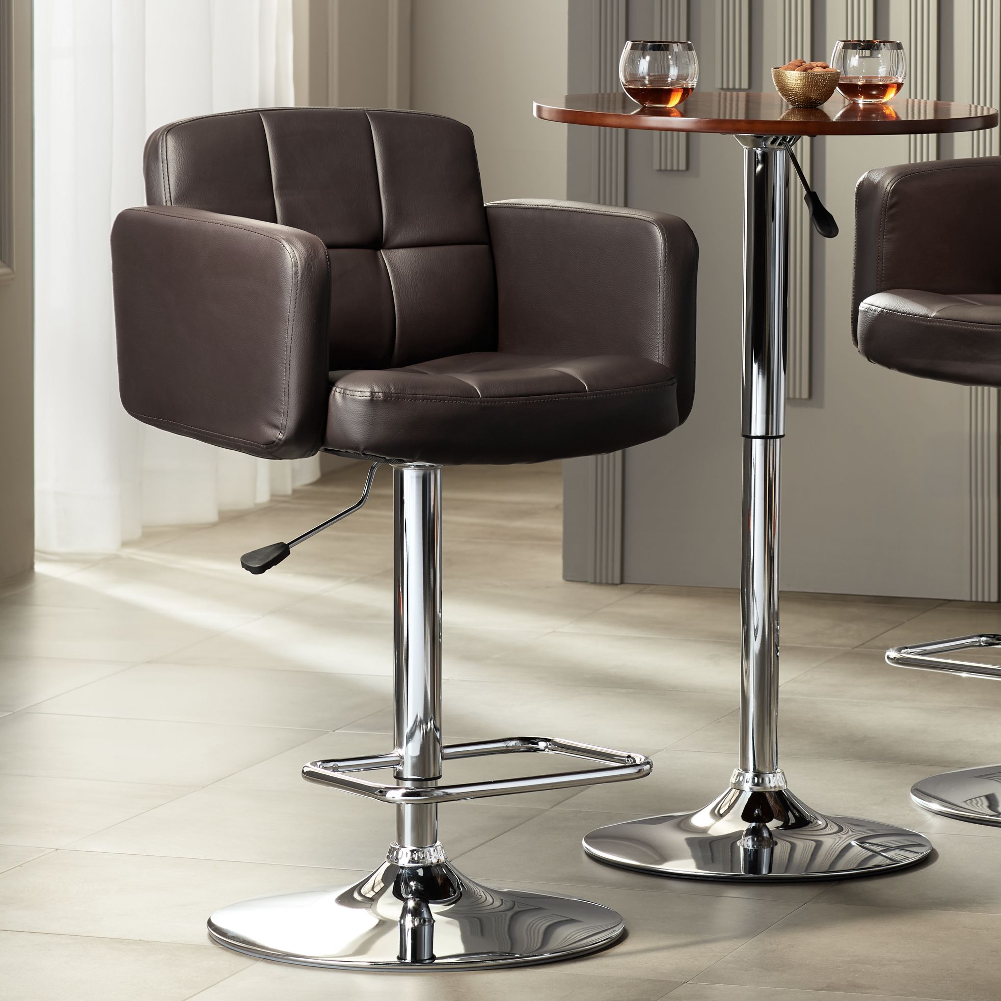 Trek Large Espresso Faux Leather Adjustable Swivel Bar Stool Set of 2