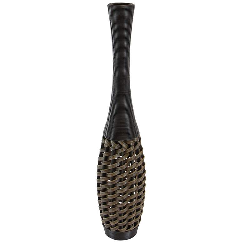 Image 5 Trelane Matte Brown Woven Rattan 47 1/2 inch High Bud Floor Vase more views