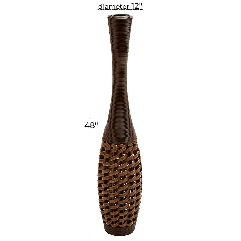 Image 6 Trelane Matte Brown Woven Rattan 47 1/2 inch High Bud Floor Vase more views