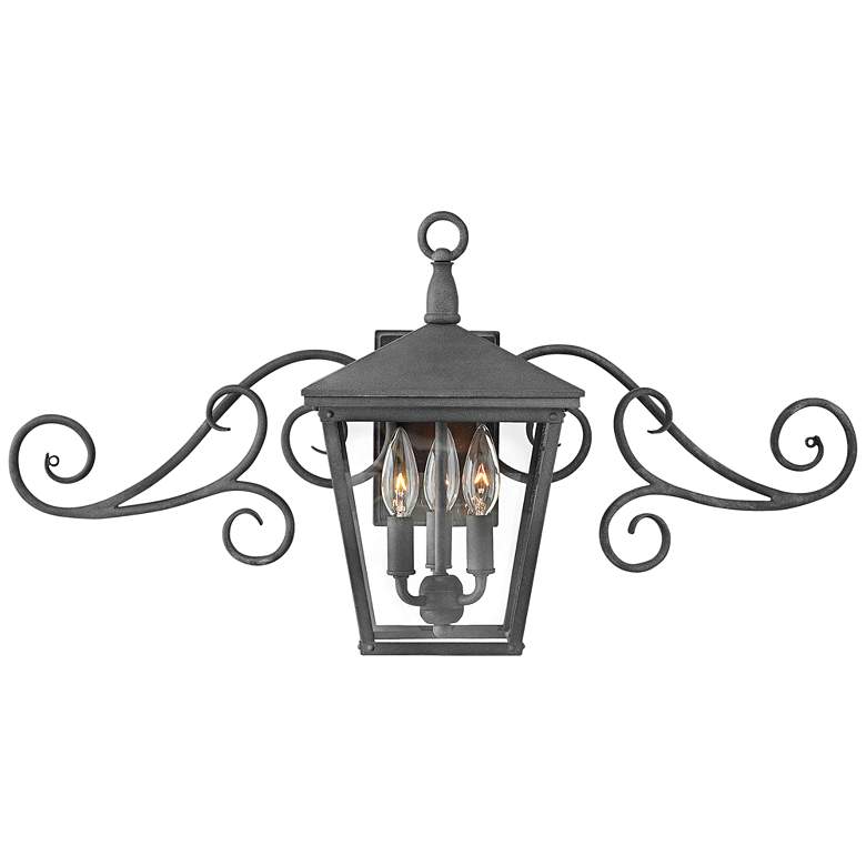 Image 1 Trellis 14 3/4 inchH Aged Zinc 3-Light Scroll Outdoor Wall Light