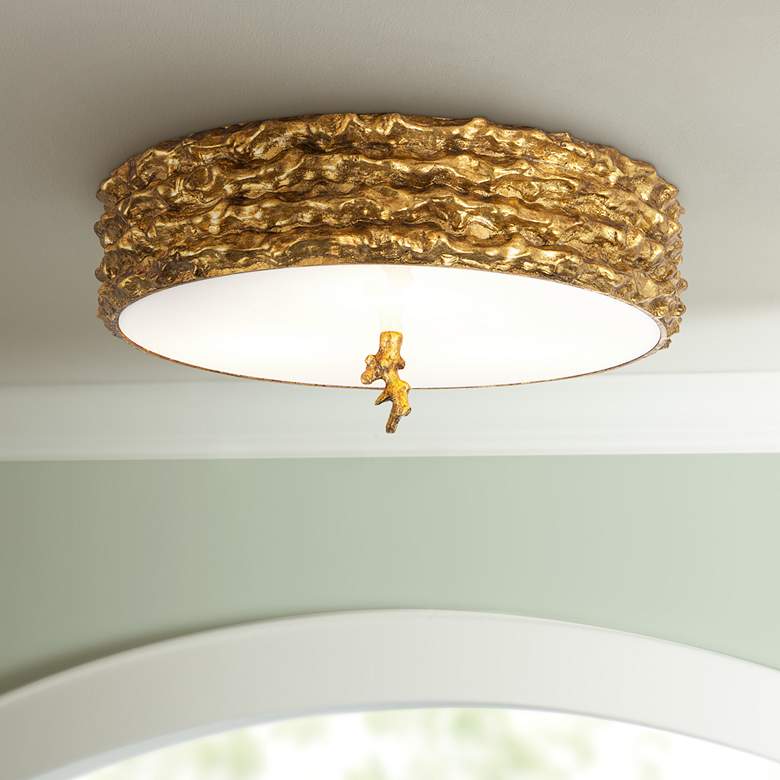 Trellis 16&quot; Wide Antique Gold Leaf Ceiling Light
