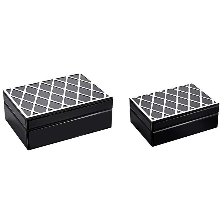 Image 1 Trellis Pattern Black and Silver Decorative Boxes Set of 2