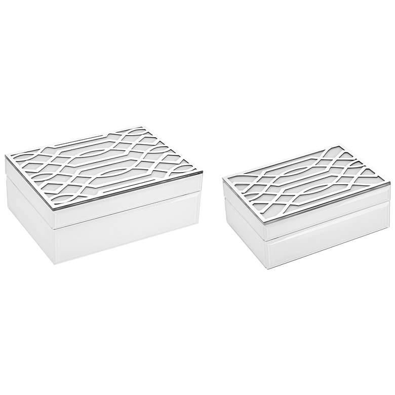 Image 1 Trellis Pattern White and Silver Decorative Boxes Set of 2