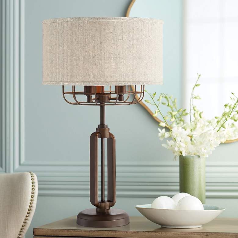 Image 1 Tremont Bronze Iron Cage 3-Light Table Lamp